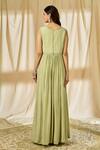 Shop_Ariyana By Aza_Green Crepe, Net Embroidery V-neck Anarkali Palazzo Set _at_Aza_Fashions