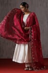 Shop_Weaver Story_Maroon Organza Embroidery Handloom Zardozi Border Dupatta _at_Aza_Fashions