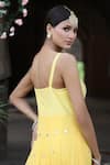 Shop_Nitisha Kashyap Official_Yellow Georgette, Net, Silk Mirrors, Embroidered Tiered Anarkali With Dupatta _at_Aza_Fashions