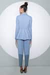 Shop_Pocketful Of Cherrie_Blue Crepe Plain Lapel Collar Full Sleeve Peplum Jacket And Trouser Set _at_Aza_Fashions