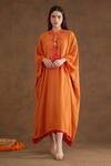 Shop_Nikasha_Orange 100% Viscose Georgette Embroidery Floral Keyhole Applique Kaftan Dress _at_Aza_Fashions