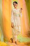 Shop_Kacha Tanka_Ivory Kurta And Dhoti Cotton Voile Hand Embroidery Bead Embellished & Pant Set _at_Aza_Fashions