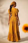 Shop_Nikita Mhaisalkar_Yellow Chanderi Embroidery Keyhole Neck Yoke Embellished Dress With Belt _at_Aza_Fashions