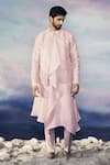 Shop_Rohit Gandhi + Rahul Khanna_Pink Viscose, Silk, Chanderi Geometric Embellished Bundi And Asymmetric Kurta Set _at_Aza_Fashions