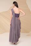 Shop_Divya Aggarwal_Purple Chiffon Printed Asymmetric One Shoulder Draped Maxi Dress _at_Aza_Fashions