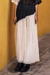 Shop_Urvashi Kaur_White Chanderi Cotton Silk Tangent Color Block Pant  _at_Aza_Fashions