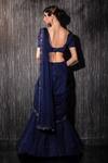 Shop_Shilpi Gupta_Blue Silk Satin, Net Sequins, Border Embroidered Pre-draped Saree With Blouse _at_Aza_Fashions