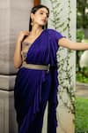 Shop_Richa Jaisinghani Label_Purple Satin Georgette Pre-stitched Ruffle Saree With Blouse  _at_Aza_Fashions