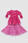 Shop Fayon Kids Pink Cotton Tassels, Mirrors Bandhani Print Kurta And Sharara Set at Aza Fashions Shop_Fayon Kids_Pink Cotton Tassels, Mirrors Bandhani Print Kurta And Sharara Set _at_Aza_Fashions