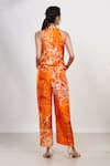 Shop_Garo_Orange Russian Silk Floral Round And Abstract Pattern Jumpsuit _at_Aza_Fashions