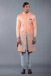 Shop_More Mischief_Orange Silk Linen Embroidered Applique Sherwani  _at_Aza_Fashions