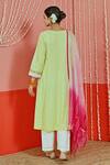 Shop_Myaara_Yellow Cotton, Organza Embroidery Split V-neck A-line Kurta Set _at_Aza_Fashions
