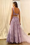 Shop_Pasha India_Purple Linen Embroidery, Sequins Sweetheart Floral Print Kalidar Lehenga Set _at_Aza_Fashions