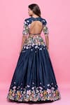 Shop_Label Priyanka Kar_Blue Cotton Satin Printed Floral Patterns Round Floret Flared Lehenga Set _at_Aza_Fashions