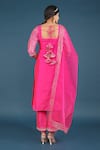 Shop_Pomcha Jaipur_Pink Taffeta, Organza Embroidery, Sequins Square Neck Kurta Pant Set _at_Aza_Fashions