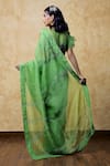 Shop_Shilpi Gupta_Green Organza Beads, Embroidery Boat Neck Saree With Abstract Blouse _at_Aza_Fashions