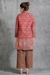 Shop_Dusala_Red Pashmina Thread Band Collar Floral Woven Jacket_at_Aza_Fashions
