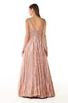 Shop_Rabani & Rakha_Pink Net Embroidery Sequin V Neck Adah Gown  _at_Aza_Fashions