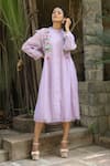 Shop_Desert Shine by Sulochana Jangir_Purple Handwoven Chanderi Embroidered Nature Pattern Frill Shirt Dress  _at_Aza_Fashions