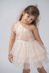 Shop_Darleen Kids Couture_Peach Satin, Net, Taffeta Sequins, Embroidery Serene One Shoulder Dress _at_Aza_Fashions