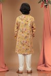 Shop_Kora By Nilesh Mitesh_Yellow Cotton Printed And Embroidered Floral & Thread Straight Kurta Set _at_Aza_Fashions