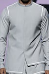 Shop_Tisa - Men_Grey Terry Rayon Tape Line Mandarin Collar Bundi And Kurta Set _at_Aza_Fashions