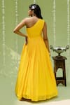 Shop_Redpine Designs_Yellow Viscose Georgette Printed Floral One Shoulder Gown _at_Aza_Fashions