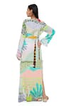 PS Pret by Payal Singhal_Green Crepe Printed Tropical Notched Kaftan  _Online_at_Aza_Fashions