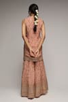Shop_Gopi Vaid_Pink Kurta And Sharara- Georgette Printed Floral V Neck Nusrat Set For Women_at_Aza_Fashions
