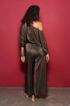 Shop_Style Junkiie_Brown Metallic Crushed Embellished One Shoulder Jumpsuit  _at_Aza_Fashions