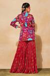 Shop_Diyarajvvir_Red Georgette, Modal Embroidery Scoop Neck Printed Blazer And Gharara Pant Set _at_Aza_Fashions