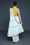 Shop_Sanjev Marwaaha_Yellow Chanderi Printed Floral Band Collar Block Saree With Blouse _at_Aza_Fashions