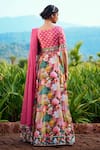 Shop_LASHKARAA_Multi Color Silk Print Floral V Neck Vintage Flower Vine Lehenga Set _at_Aza_Fashions