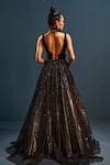 Shop_Cedar & Pine_Black Shimmer Chiffon Printed Vintage Wallpaper Plunge V Neck Gown  _at_Aza_Fashions