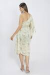 Shop_Vana Ethnics_Green Satin, Viscose Floral, Mirror Asymmetric One Shoulder Printed Kaftan _at_Aza_Fashions