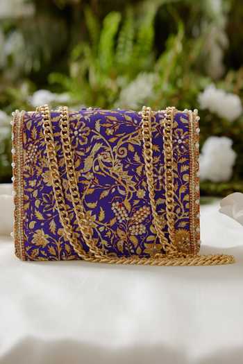 Shop_The Garnish Company_Purple Pearls, Crystals, Beads Malti Embellished Sling Bag _at_Aza_Fashions