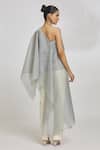 Shop Amit Aggarwal Grey Organza Asymmetric Stripe Pattern Kaftan Top at Aza Fashions Shop_Amit Aggarwal_Grey Organza Asymmetric Stripe Pattern Kaftan Top_at_Aza_Fashions