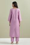 Shop_Priya Chaudhary_Purple Chanderi Silk Embroidery Split V-neck Floral Pattern Kurta And Pant Set _at_Aza_Fashions