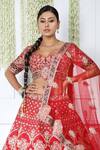 Shop_Pallavi Poddar_Red Silk, Tulle Embroidery Sweetheart Neck Flower Forest Bridal Lehenga Set _at_Aza_Fashions