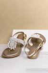 Shop_Myra_Gold Embellished Pearl Metallic Sandals_at_Aza_Fashions