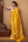 Shop_Devissha_Yellow Pure Katan Silk Handwoven Floral Meenakari Handloom Banarasi Saree _at_Aza_Fashions