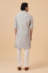 Shop_Raghavendra Rathore Blue_Grey Raw Silk Pintuck Detail Kurta _at_Aza_Fashions