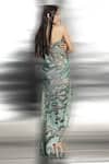 Shop_Abhishek Sharma_Green Polyester, Georgette Lace Halter Neck Reef Print Draped Dress _at_Aza_Fashions