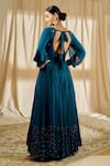 Shop_Alaya Advani_Blue Chanderi Floral Embroidered Gown_at_Aza_Fashions