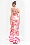Mandira Wirk_Pink Satin Stripe And Leaf Round Ruffle Trim Gown_Online_at_Aza_Fashions