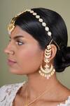 Shop_Osvag India_Gold Plated Crystals Half Crescent Moon Shaped Earrings _at_Aza_Fashions