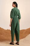 Shop_Cord_Green Cotton Crinkle Embroidered Thread Running Stitch Top Jumpsuit _at_Aza_Fashions