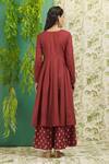 Shop_Alaya Advani_Red Cotton Embroidery Mirror And Thread V Neck Side Slit Kurta Palazzo Set _at_Aza_Fashions