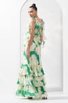 Mandira Wirk_Green Chiffon Printed Abstract Bling V Neck Textured Dress _Online_at_Aza_Fashions