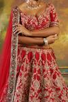 Shop_Pallavi Poddar_Red Silk, Tulle Embroidery Sweetheart Neck Shaan Zardozi Bridal Lehenga Set _at_Aza_Fashions